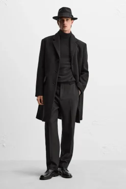ZARA Vestuário De Inverno|Sobretudos / Gabardinas^CASACO DE MISTURA DE LÃ MANTECO Preto