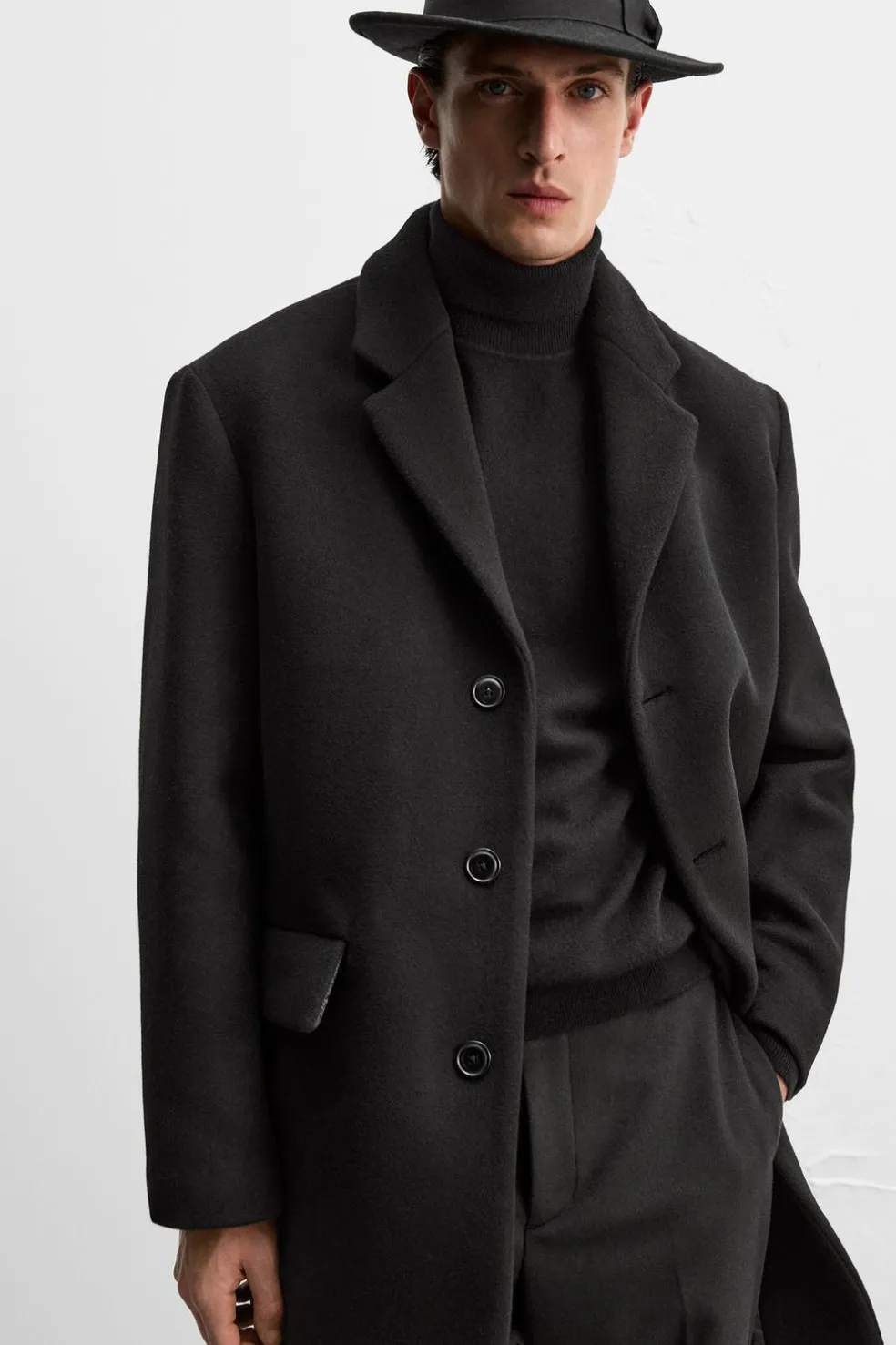 ZARA Vestuário De Inverno|Sobretudos / Gabardinas^CASACO DE MISTURA DE LÃ MANTECO Preto