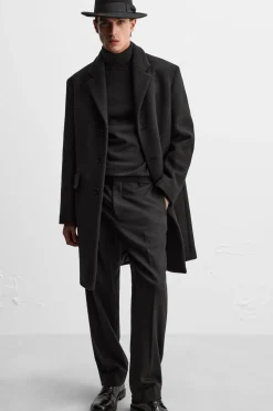 ZARA Vestuário De Inverno|Sobretudos / Gabardinas^CASACO DE MISTURA DE LÃ MANTECO Preto