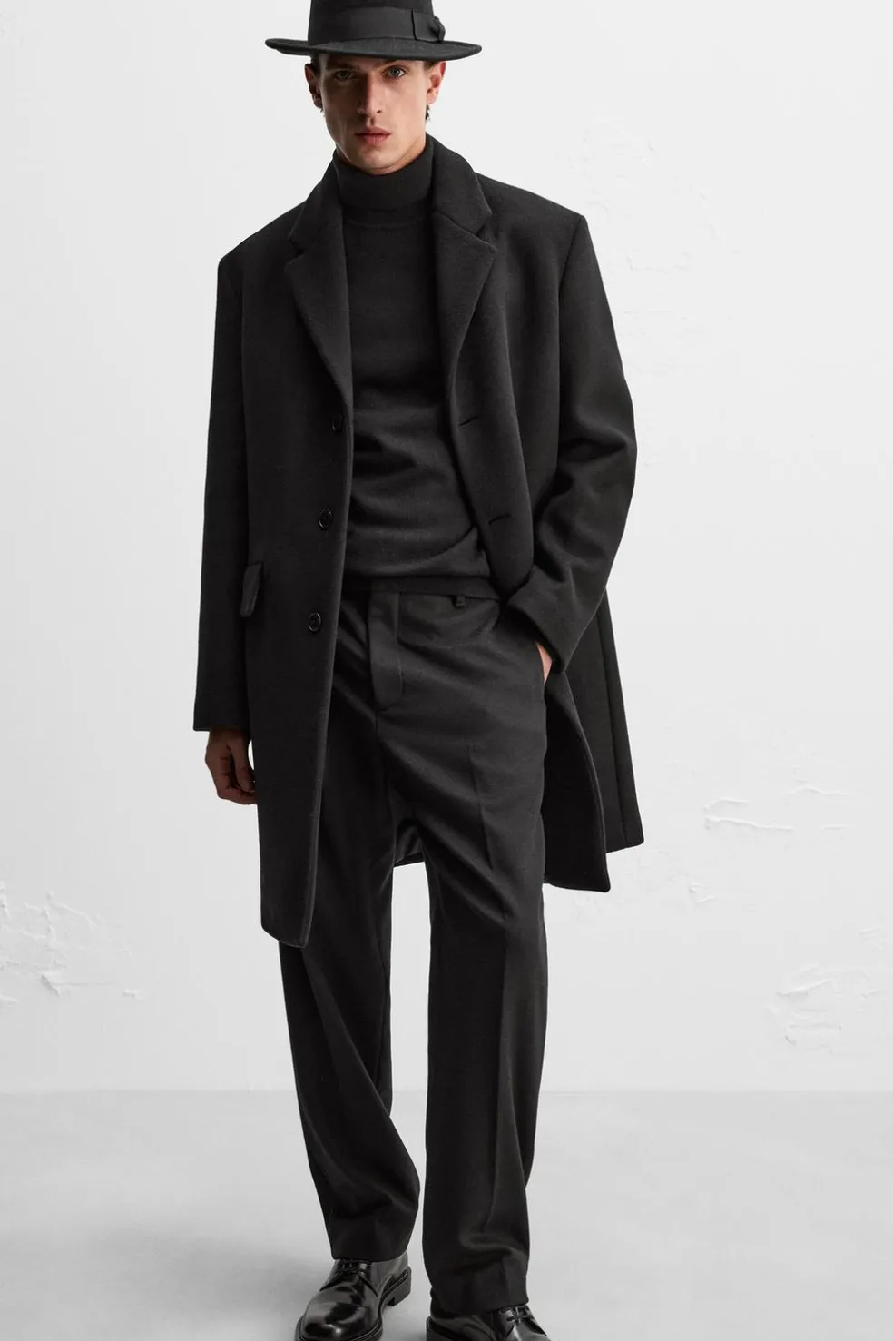 ZARA Vestuário De Inverno|Sobretudos / Gabardinas^CASACO DE MISTURA DE LÃ MANTECO Preto