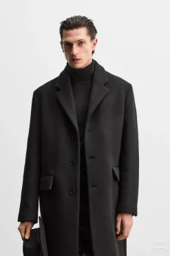 ZARA Vestuário De Inverno|Sobretudos / Gabardinas^CASACO DE MISTURA DE LÃ MANTECO Preto