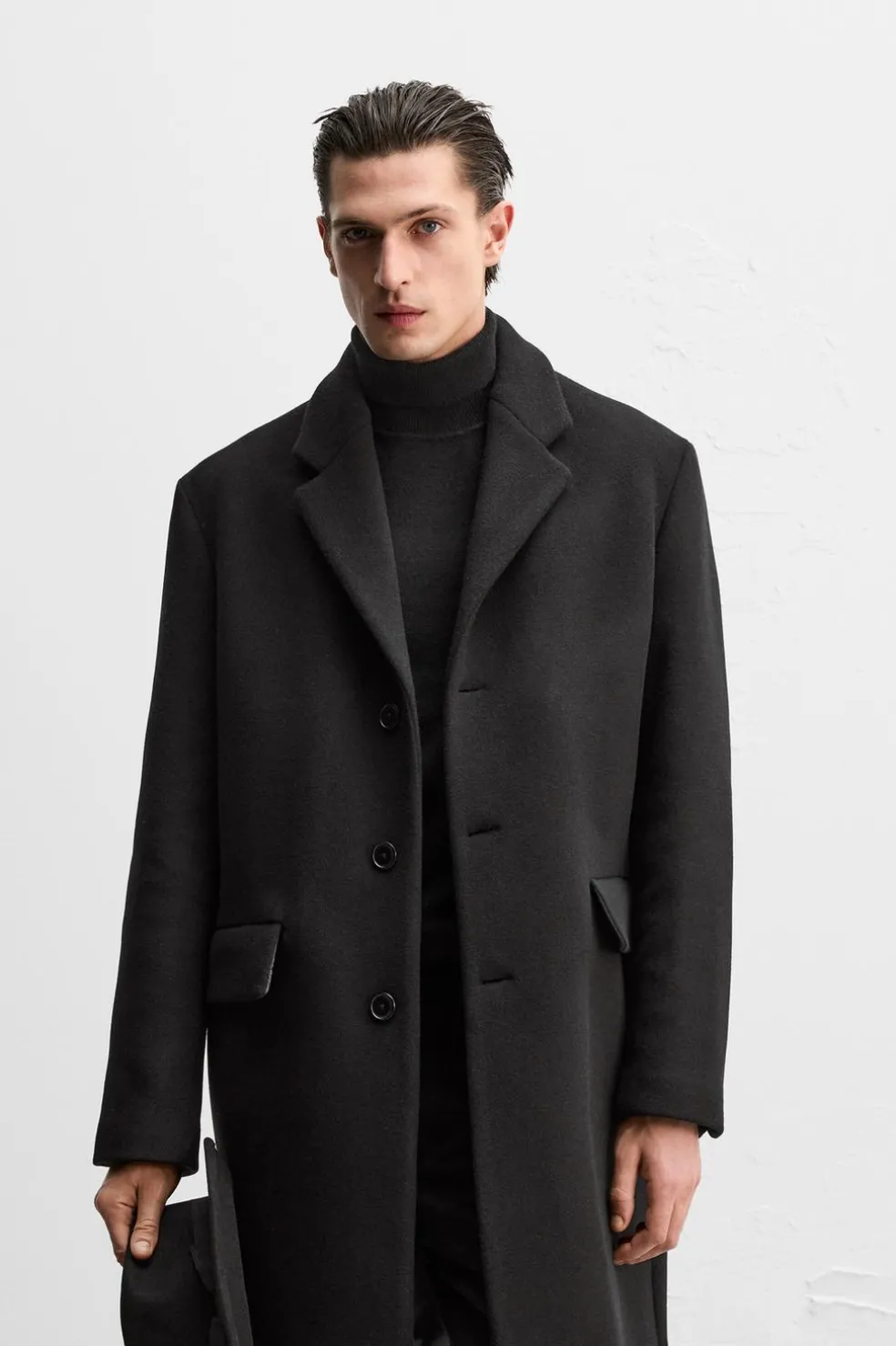ZARA Vestuário De Inverno|Sobretudos / Gabardinas^CASACO DE MISTURA DE LÃ MANTECO Preto