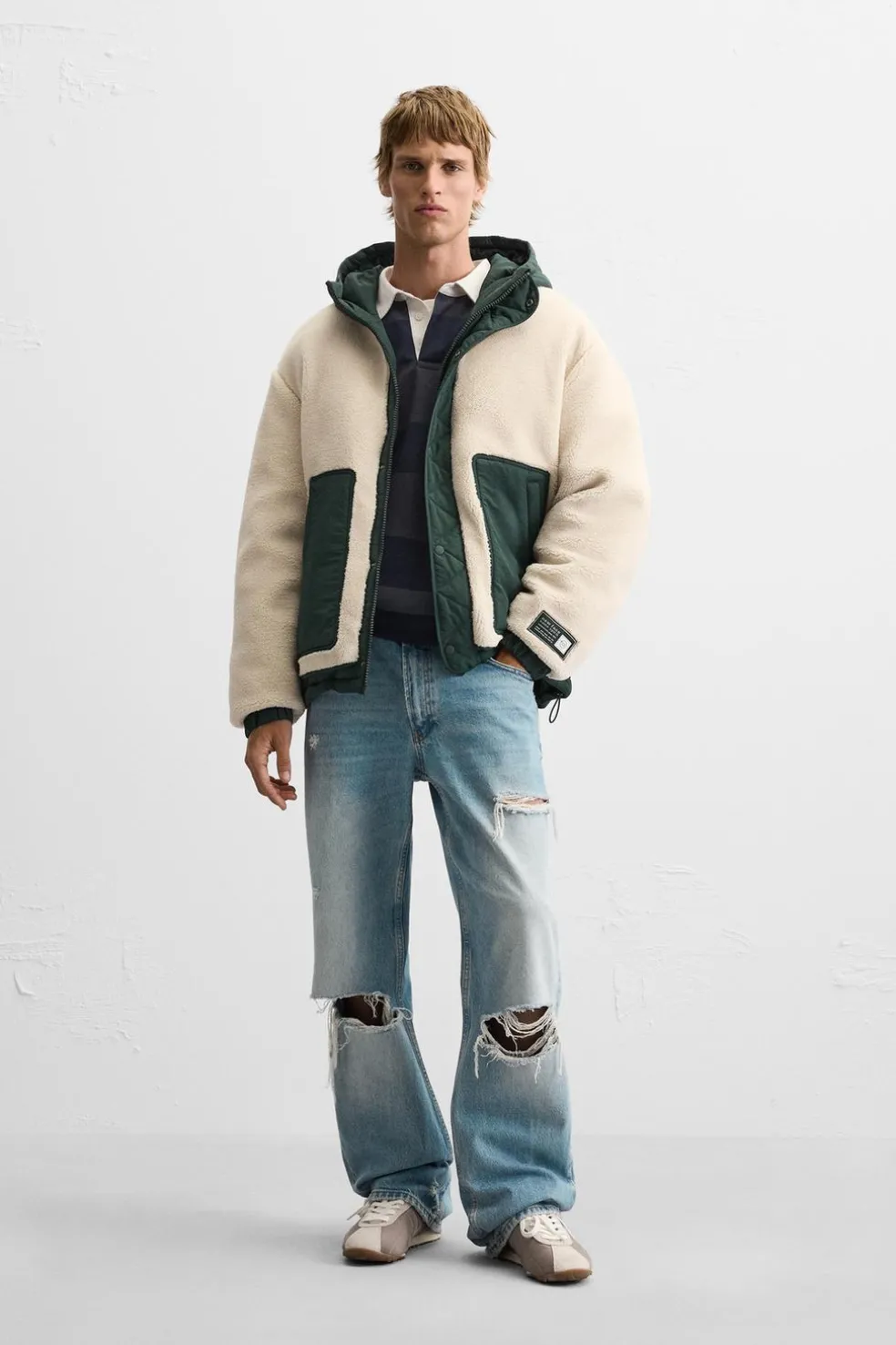 ZARA Vestuário De Inverno|Blusões^CASACO EFEITO DE PELO ENCARACOLADO COMBINADO Branco-marfim