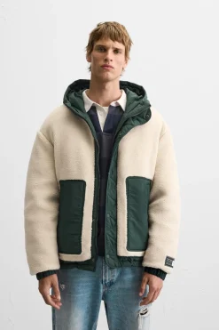 ZARA Vestuário De Inverno|Blusões^CASACO EFEITO DE PELO ENCARACOLADO COMBINADO Branco-marfim