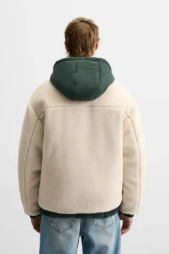 ZARA Vestuário De Inverno|Blusões^CASACO EFEITO DE PELO ENCARACOLADO COMBINADO Branco-marfim