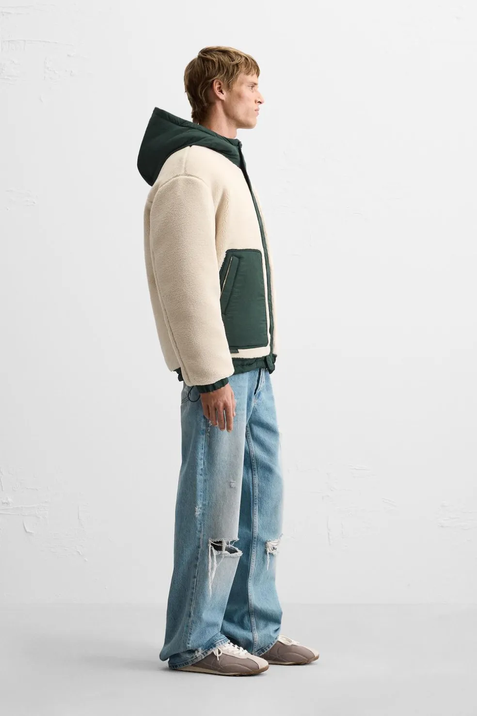 ZARA Vestuário De Inverno|Blusões^CASACO EFEITO DE PELO ENCARACOLADO COMBINADO Branco-marfim