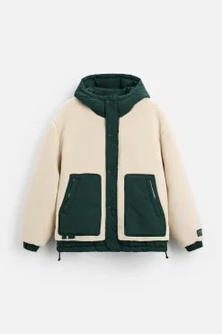 ZARA Vestuário De Inverno|Blusões^CASACO EFEITO DE PELO ENCARACOLADO COMBINADO Branco-marfim