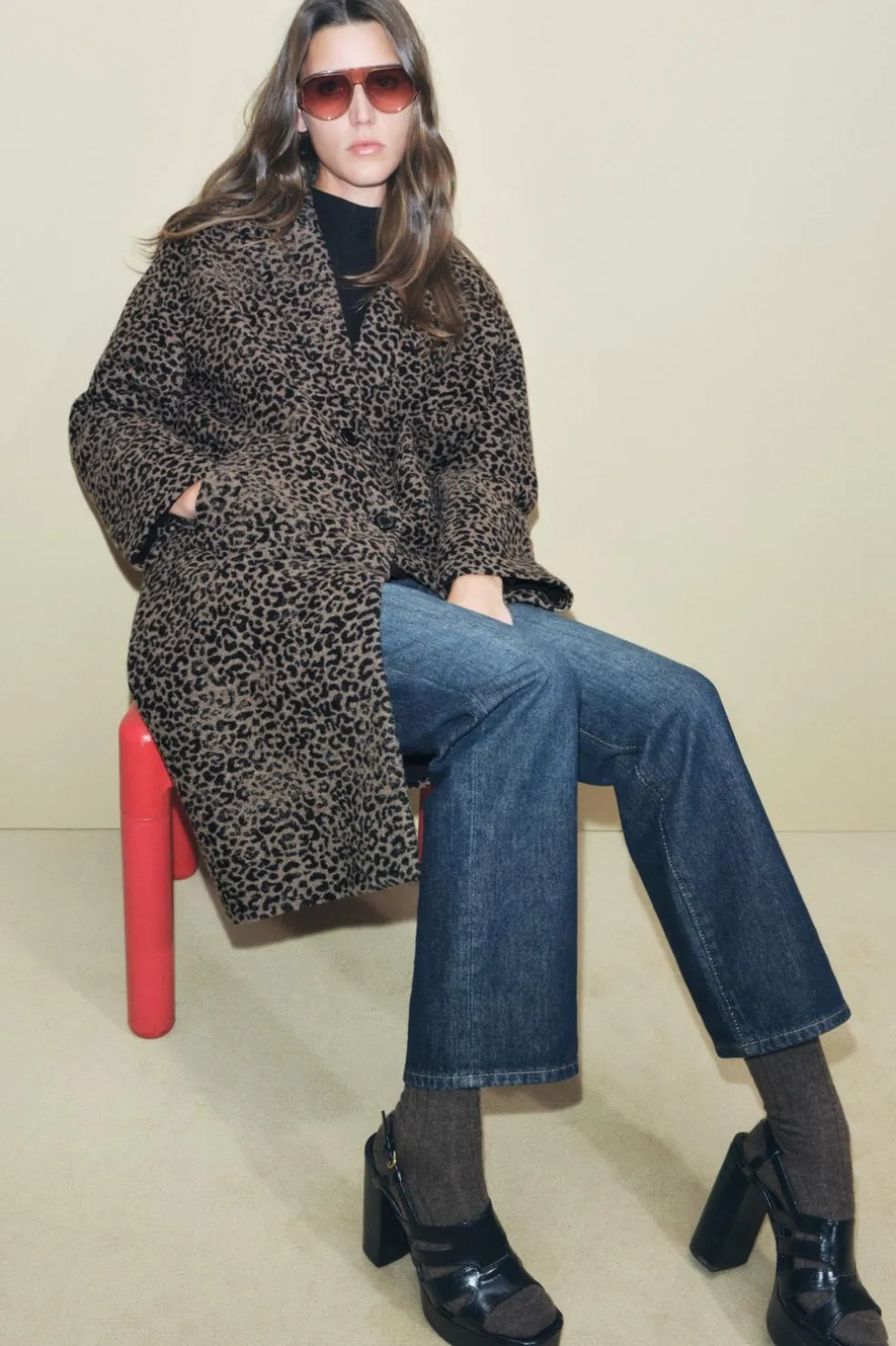 ZARA Sobretudos / Anoraques^CASACO ESTAMPADO ANIMAL MISTURA LÃ ZW COLLECTION Leopardo