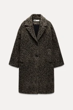 ZARA Sobretudos / Anoraques^CASACO ESTAMPADO ANIMAL MISTURA LÃ ZW COLLECTION Leopardo