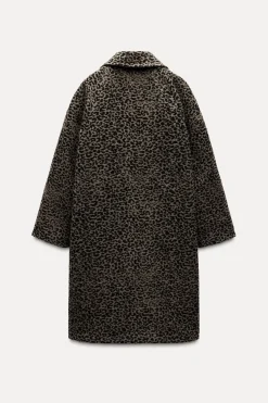 ZARA Sobretudos / Anoraques^CASACO ESTAMPADO ANIMAL MISTURA LÃ ZW COLLECTION Leopardo