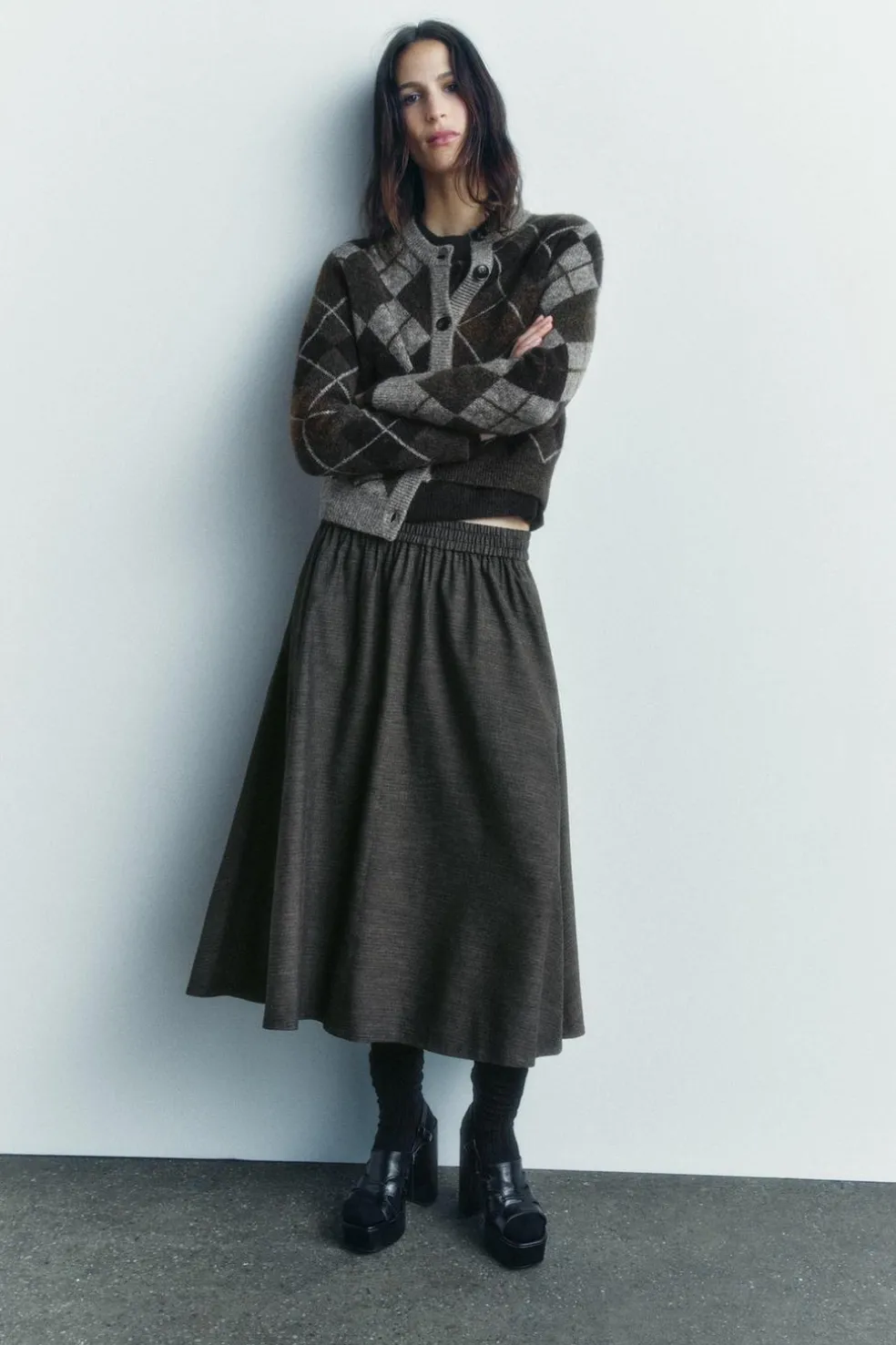 ZARA Cardigan / Camisolas|Malha^CASACO MALHA LOSANGOS Castanho
