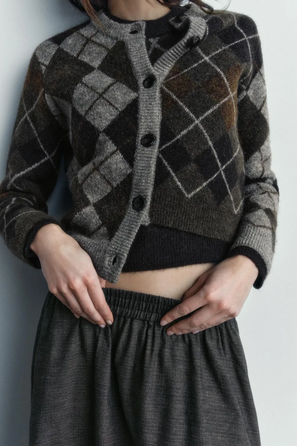 ZARA Cardigan / Camisolas|Malha^CASACO MALHA LOSANGOS Castanho