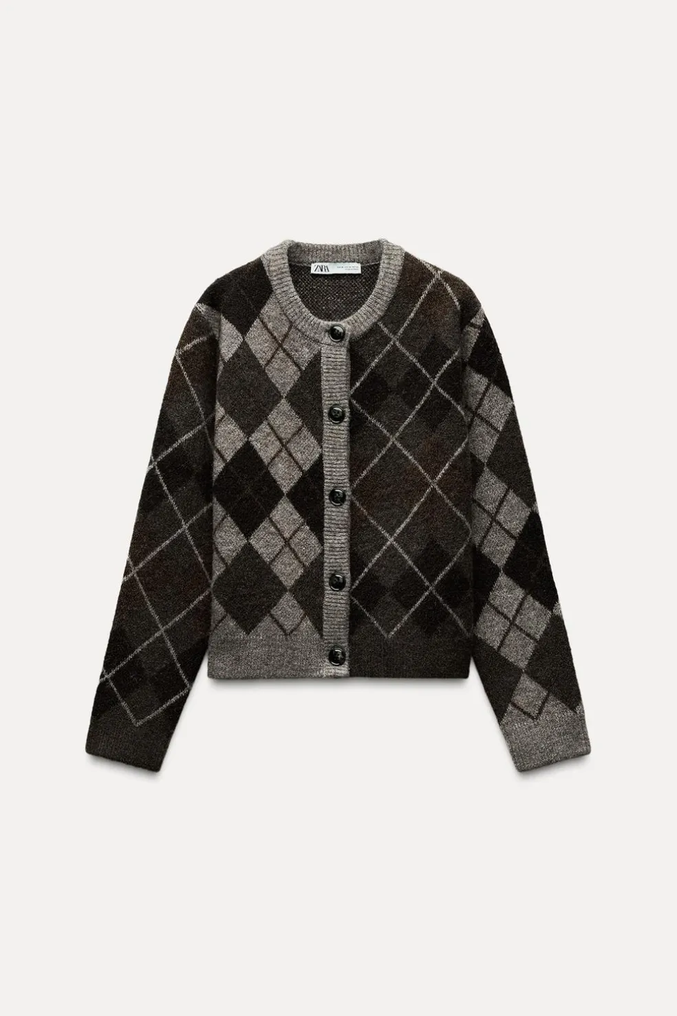 ZARA Cardigan / Camisolas|Malha^CASACO MALHA LOSANGOS Castanho