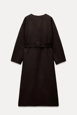 ZARA Sobretudos / Anoraques^CASACO MISTURA LÃ CINTO ZW COLLECTION Castanho-vigoré