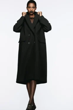 ZARA Sobretudos / Anoraques^CASACO OVERSIZE COM LÃ Preto