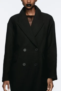 ZARA Sobretudos / Anoraques^CASACO OVERSIZE COM LÃ Preto