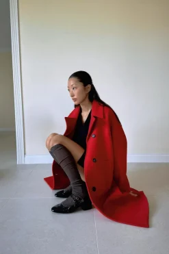 ZARA Sobretudos / Anoraques^CASACO OVERSIZE COM MISTURA DE LÃ MANTECO ZW COLLECTION Vermelho
