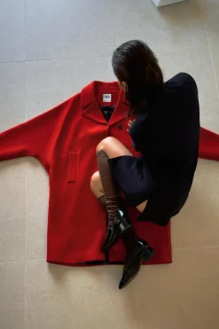 ZARA Sobretudos / Anoraques^CASACO OVERSIZE COM MISTURA DE LÃ MANTECO ZW COLLECTION Vermelho