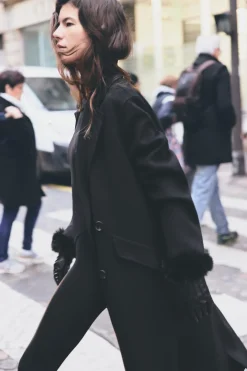 ZARA Sobretudos / Anoraques^CASACO OVERSIZE CRUZADO COM LÃ Preto