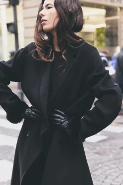 ZARA Sobretudos / Anoraques^CASACO OVERSIZE CRUZADO COM LÃ Preto