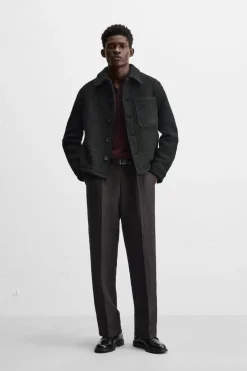 ZARA Vestuário De Inverno|Blusões^CASACO TEXTURA BOUCLÉ Preto