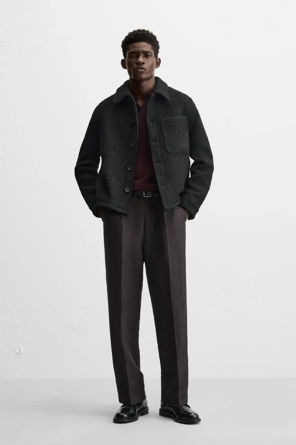 ZARA Vestuário De Inverno|Blusões^CASACO TEXTURA BOUCLÉ Preto