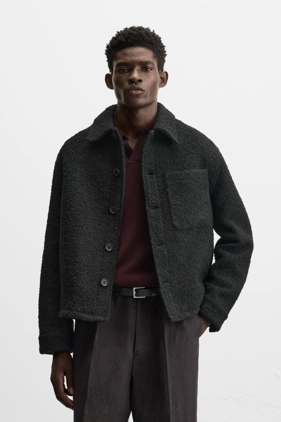 ZARA Vestuário De Inverno|Blusões^CASACO TEXTURA BOUCLÉ Preto