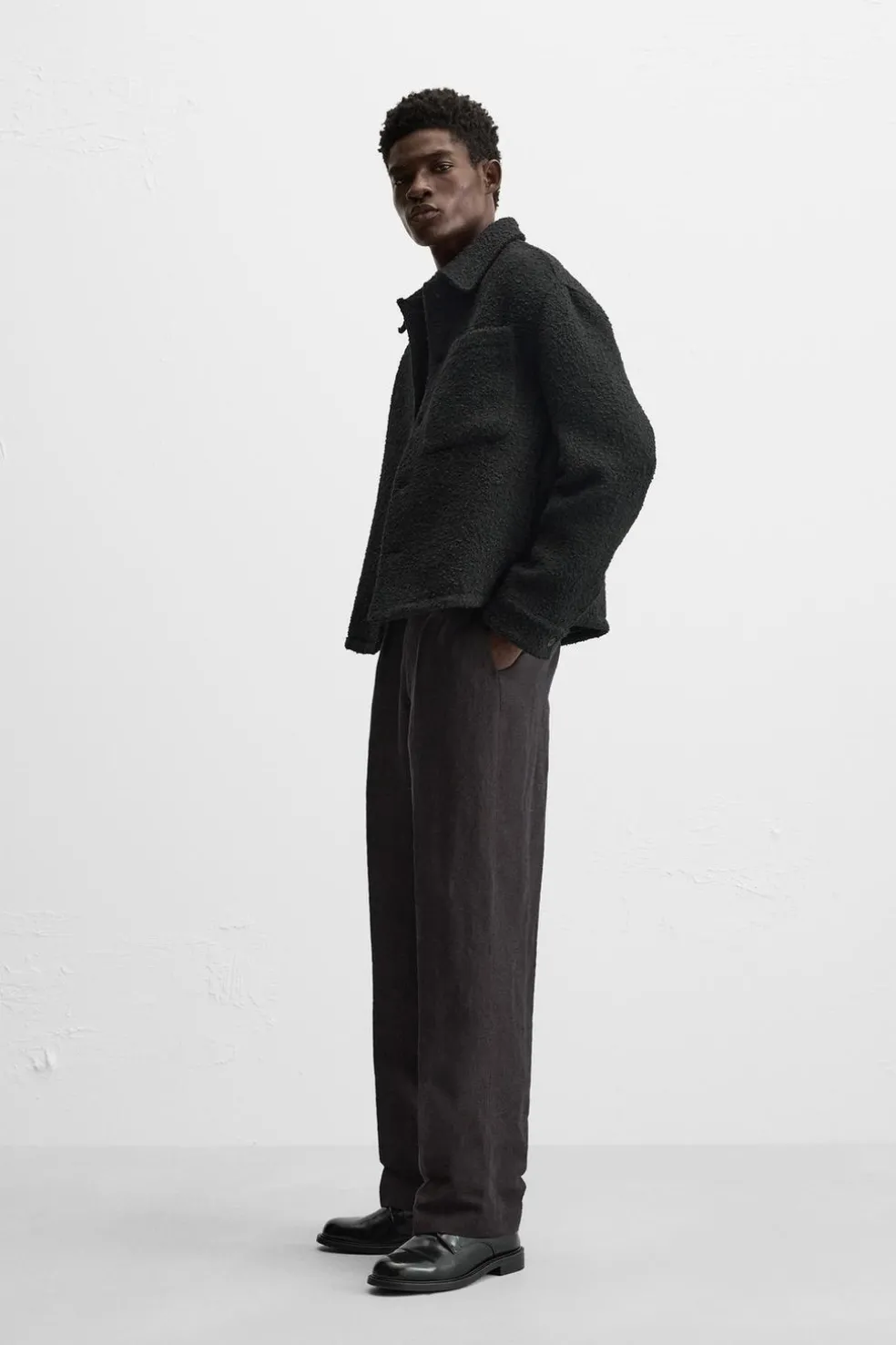 ZARA Vestuário De Inverno|Blusões^CASACO TEXTURA BOUCLÉ Preto
