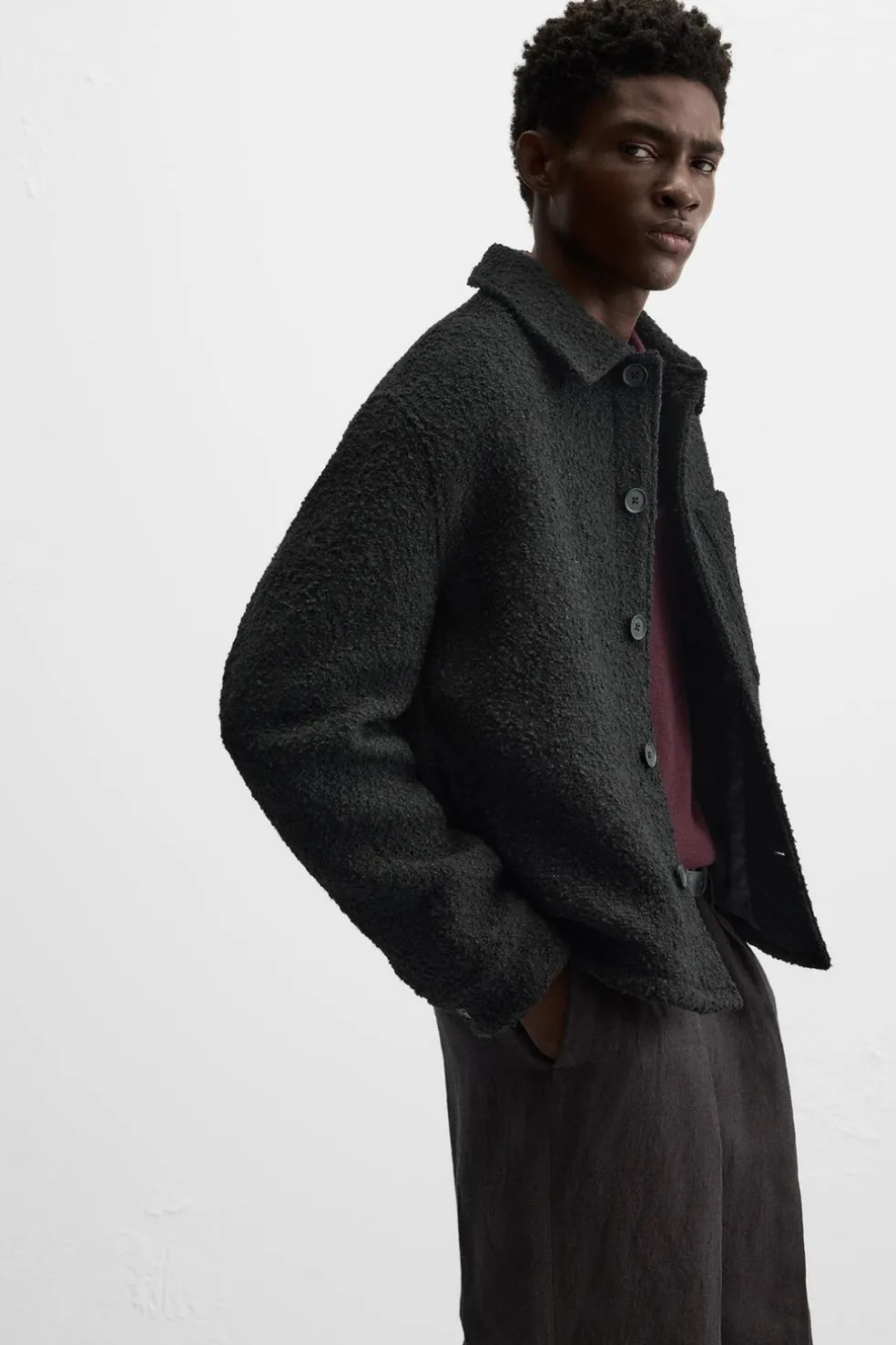 ZARA Vestuário De Inverno|Blusões^CASACO TEXTURA BOUCLÉ Preto