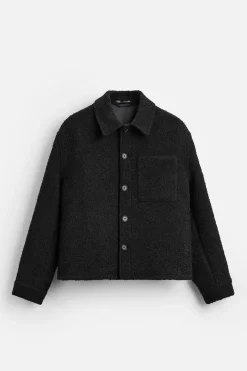 ZARA Vestuário De Inverno|Blusões^CASACO TEXTURA BOUCLÉ Preto