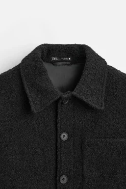 ZARA Vestuário De Inverno|Blusões^CASACO TEXTURA BOUCLÉ Preto