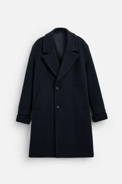ZARA Vestuário De Inverno|Sobretudos / Gabardinas^CASACO TEXTURA MISTURA DE LÃ Azul-marinho
