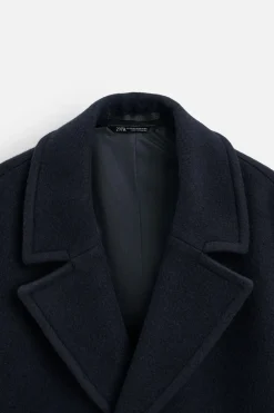 ZARA Vestuário De Inverno|Sobretudos / Gabardinas^CASACO TEXTURA MISTURA DE LÃ Azul-marinho