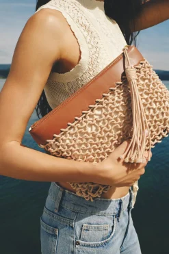 ZARA Malas^CLUTCH ENTRANÇADA CORDAS Torrado-escuro