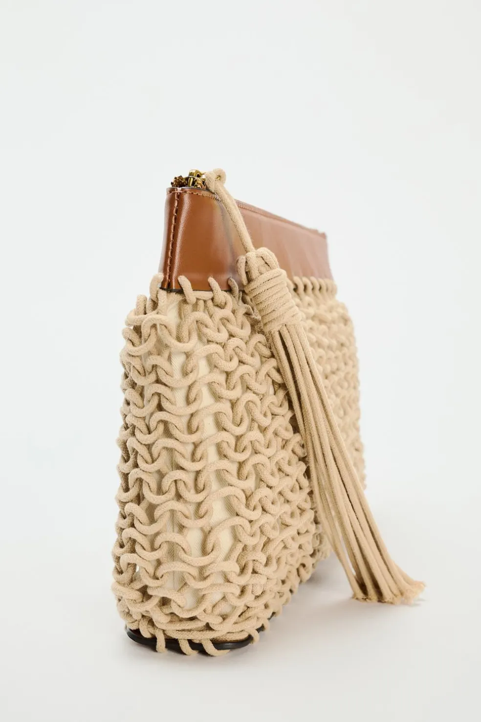 ZARA Malas^CLUTCH ENTRANÇADA CORDAS Torrado-escuro