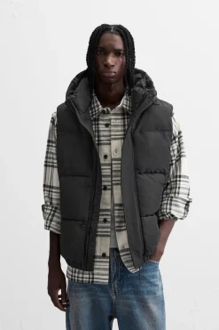 ZARA Blusões|Casacos De Pluma^COLETE ACOLCHOADO CAPUZ Preto