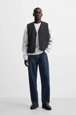 ZARA Blusões|Coletes^COLETE ACOLCHOADO COMBINADO Preto