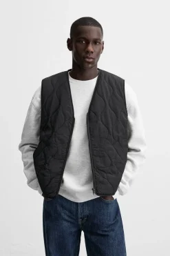 ZARA Blusões|Coletes^COLETE ACOLCHOADO COMBINADO Preto
