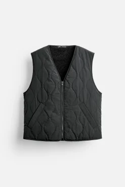 ZARA Blusões|Coletes^COLETE ACOLCHOADO COMBINADO Preto