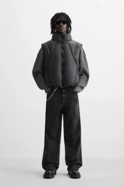 ZARA Blusões|Coletes^COLETE ACOLCHOADO CROPPED FIT Preto