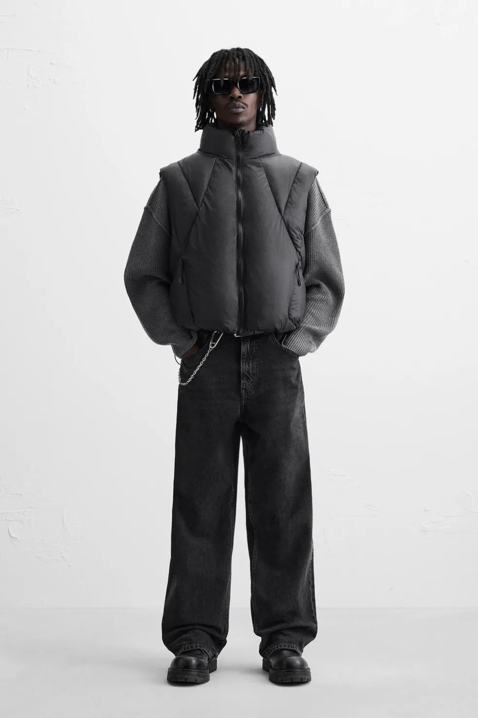 ZARA Blusões|Coletes^COLETE ACOLCHOADO CROPPED FIT Preto