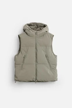 ZARA Blusões|Coletes^COLETE ACOLCHOADO EFEITO DE CAUCHO COM CAPUZ Verde