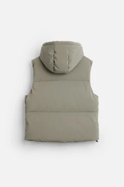 ZARA Blusões|Coletes^COLETE ACOLCHOADO EFEITO DE CAUCHO COM CAPUZ Verde