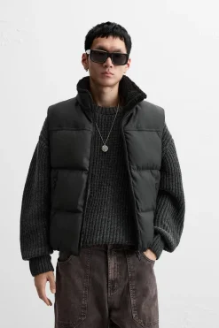 ZARA Vestuário De Inverno|Blusões^COLETE ACOLCHOADO IMPERMEÁVEL Preto