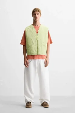 ZARA Blusões|Coletes^COLETE ACOLCHOADO LAVADO Amarelo-limão
