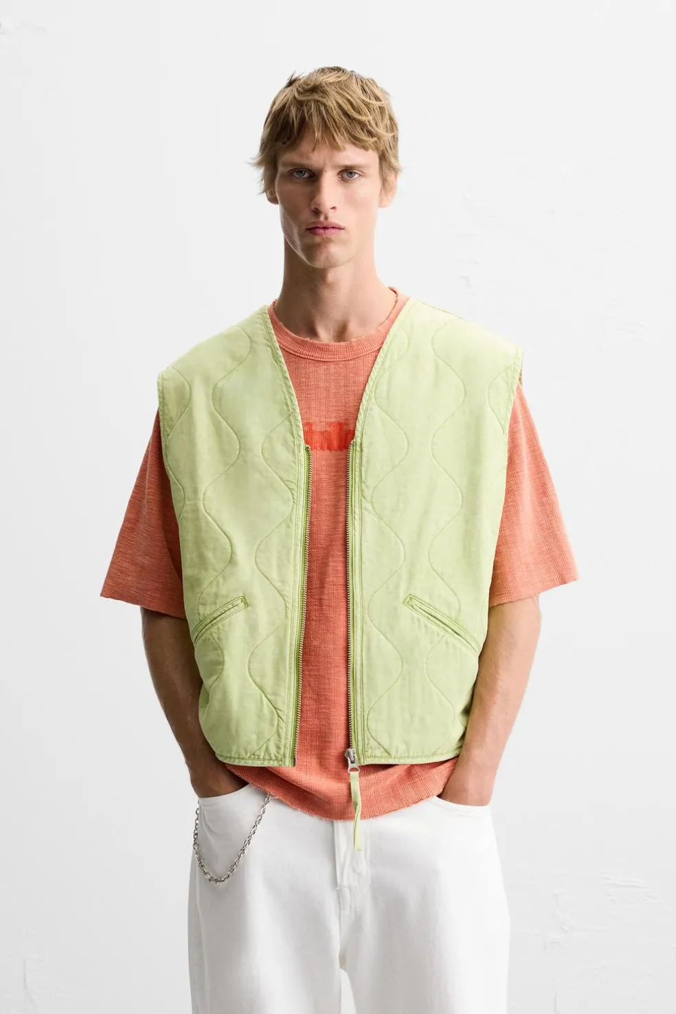 ZARA Blusões|Coletes^COLETE ACOLCHOADO LAVADO Amarelo-limão