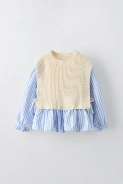 COLETE COMBINADO CAMISA ÀS RISCAS-ZARA Sale