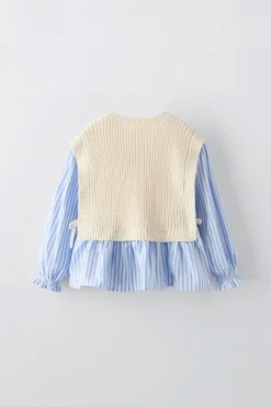 COLETE COMBINADO CAMISA ÀS RISCAS-ZARA Sale