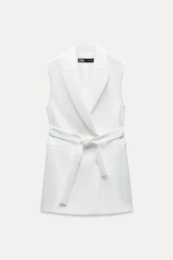 ZARA Blazers / Coletes|Vestidos^COLETE COMPRIDO CRUZADO COM CINTO Branco-marfim