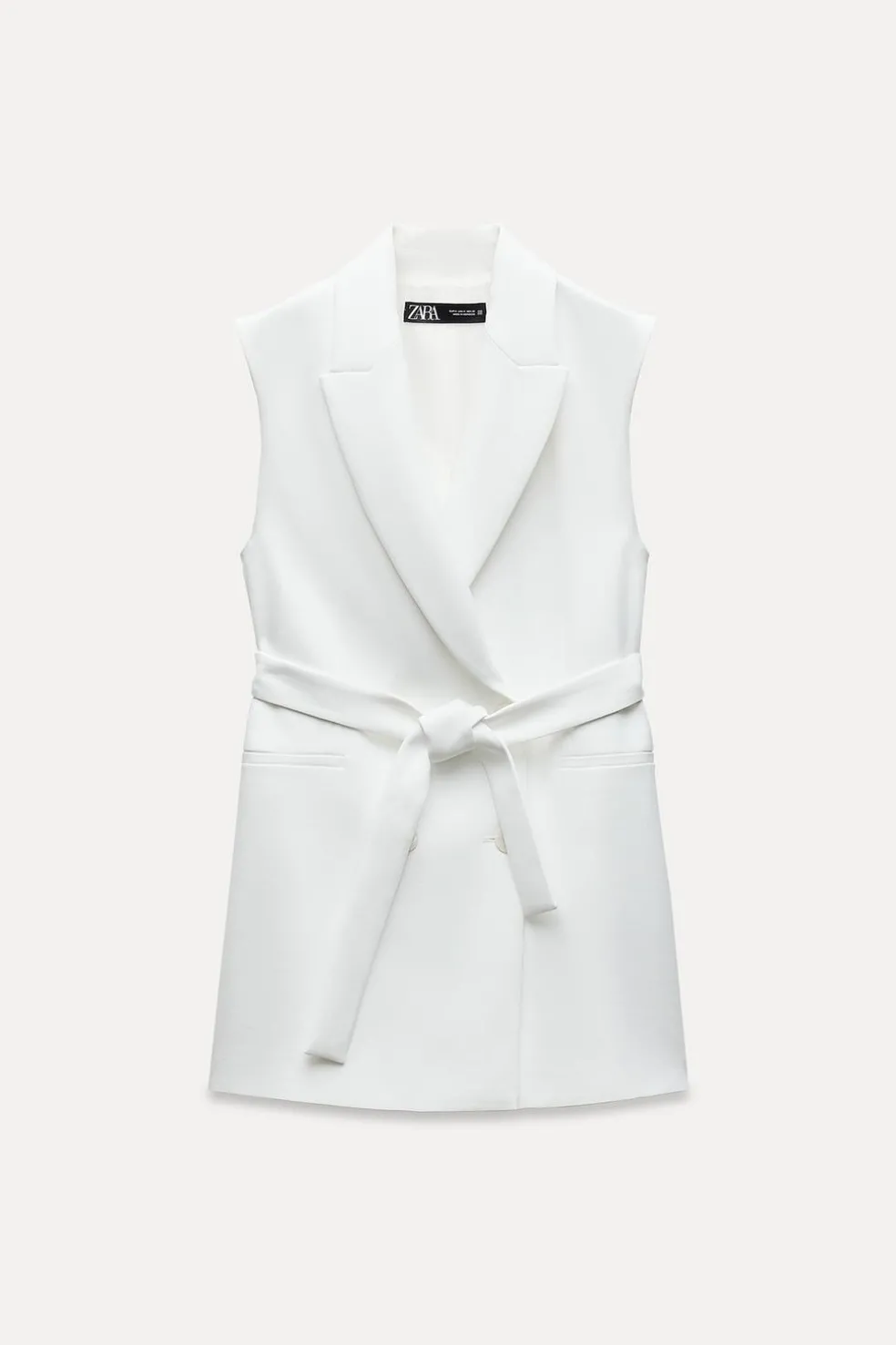 ZARA Blazers / Coletes|Vestidos^COLETE COMPRIDO CRUZADO COM CINTO Branco-marfim